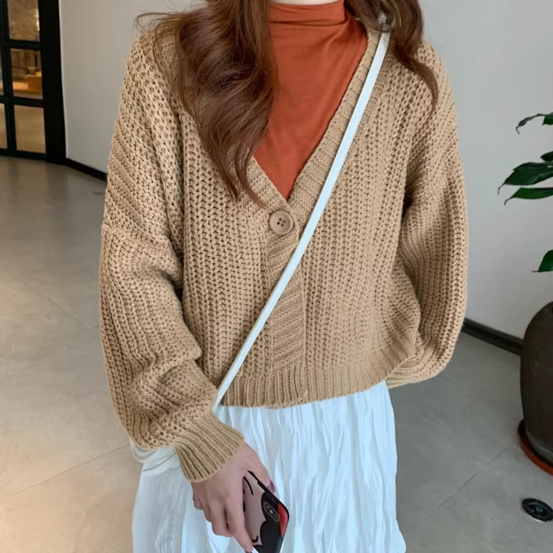 Sweet Lovely Preppy Style Cardigan Girls Loose Short Top Long Sleeved ...