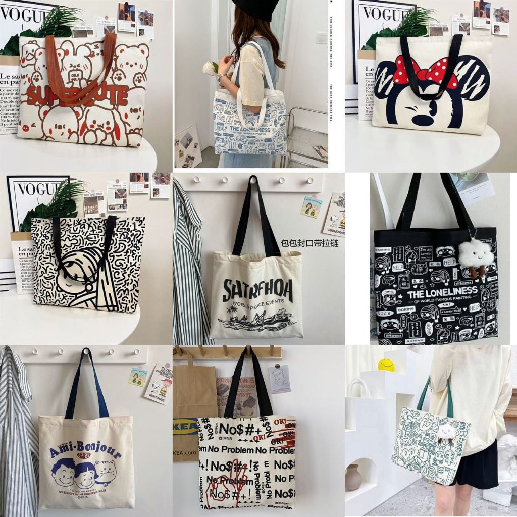 VG Korean Fashion Tote Bag Canvas Shoulder Bag Shopping Bag for Women