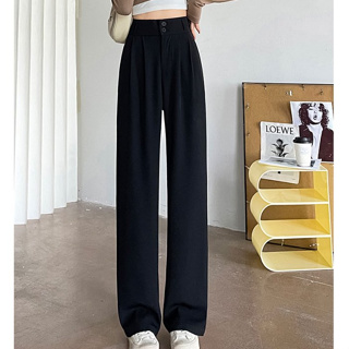 High-waisted wide-leg pants women's casual pants twill suit fabric non ...