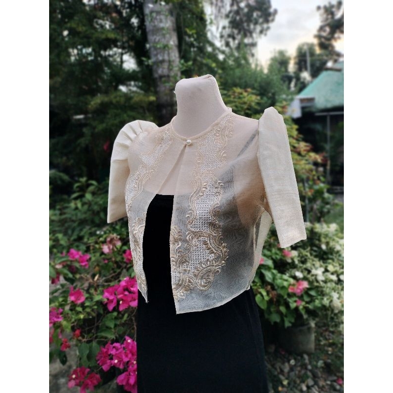 HABLON Modern Filipiniana Bolero Top Blouse Only Black Beige Mestiza ...