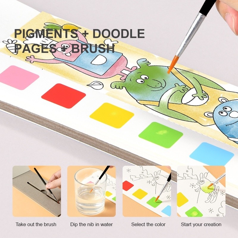 12 Sheets Painting Coloring Book Set with Paintbrush Graffiti ...