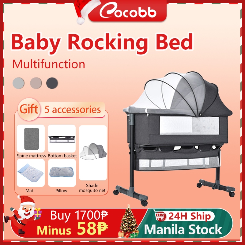 COCOBB Baby Crib Foldable Newborn King Bed Mobile Rocker Crib Liftable