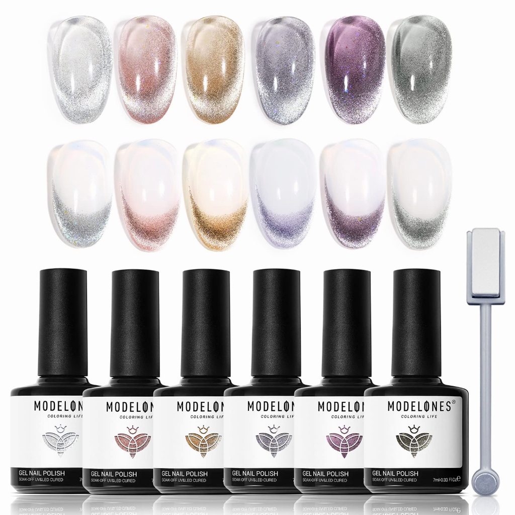 Modelones Icy Cat Eye UV Gel Nail Polish 6 Colors Set with Free