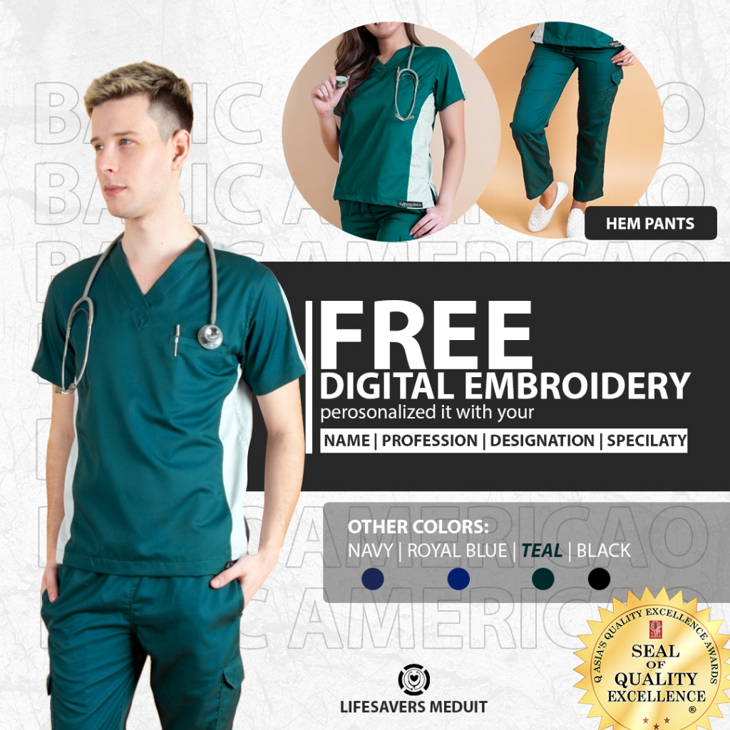 Two Tone Scrub Suit Set With Bottom Hem And Cargo Pants For Men And Women Shopee Philippines 5880