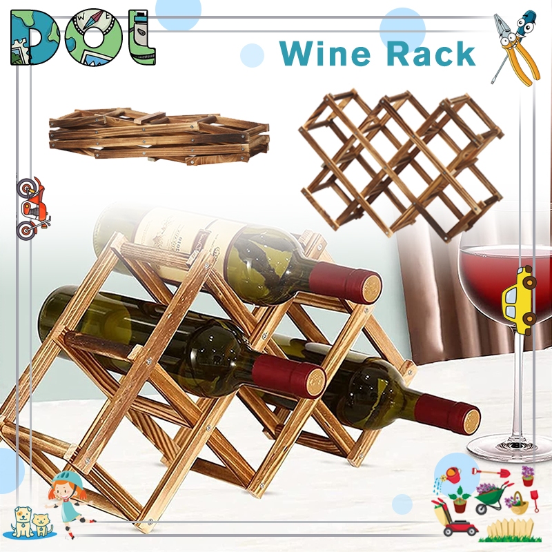 6/10 Bottle Wooden Folding Pine Wine Rack Home Small Wine Bottle ...