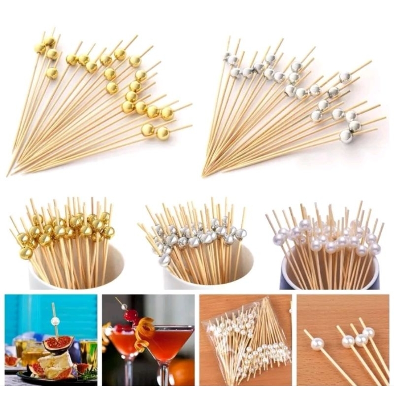 200 Pieces Cocktail Sticks Faux Pearl Toothpicks Handmade Natural Bamboo Picks Handmade Sticks Cocktail Sticks For Drinks Food Friuts Dessert Party Supplies - View #4