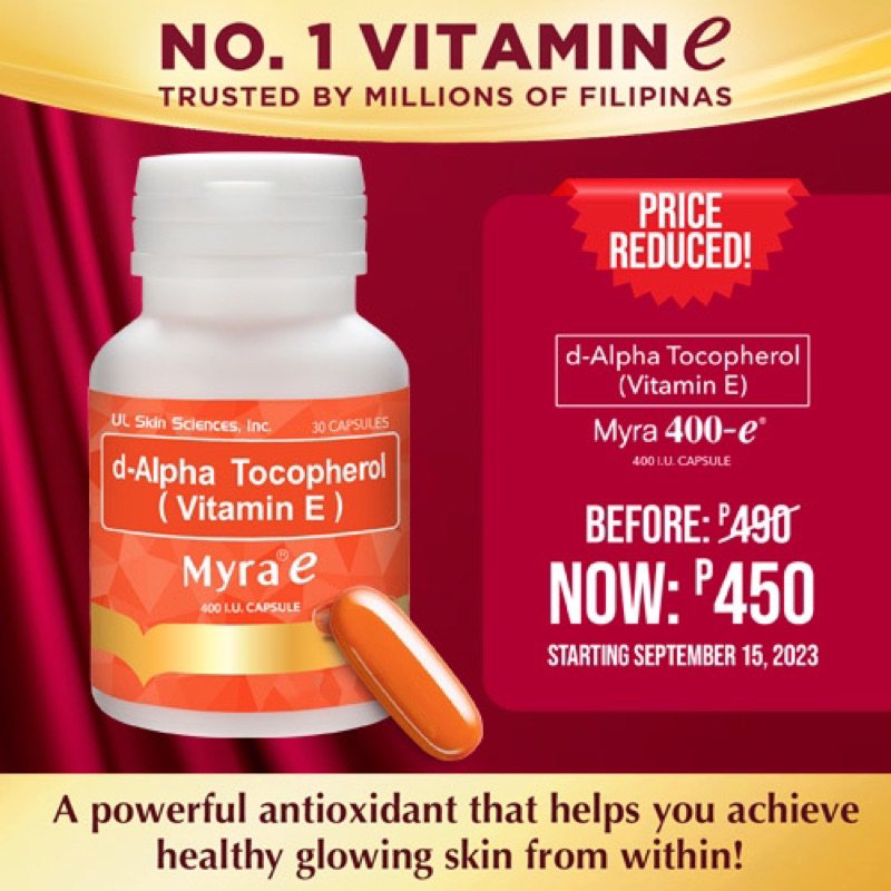 MYRA E 400 IU Ingestive Vitamin E 30 Capsules x Bottle Shopee Philippines