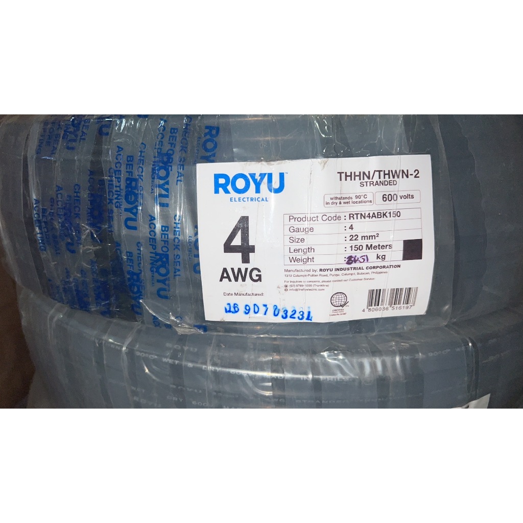 THHN WIRE #4/7 ELECTRICAL WIRE ORIGINAL ROYU BRAND 22MM | Shopee ...