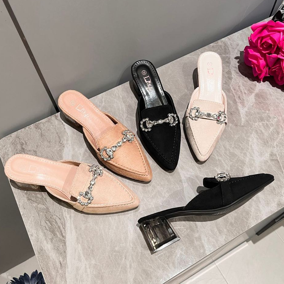 RM 9935-3 RHINESTONE CHAIN POINTED HALF SHOES WITH CLEAR HEELS FOR ...