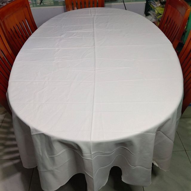 Plain White Oval Table Cloth Oblong Mantel Cover for 4 Seater 6 Seater