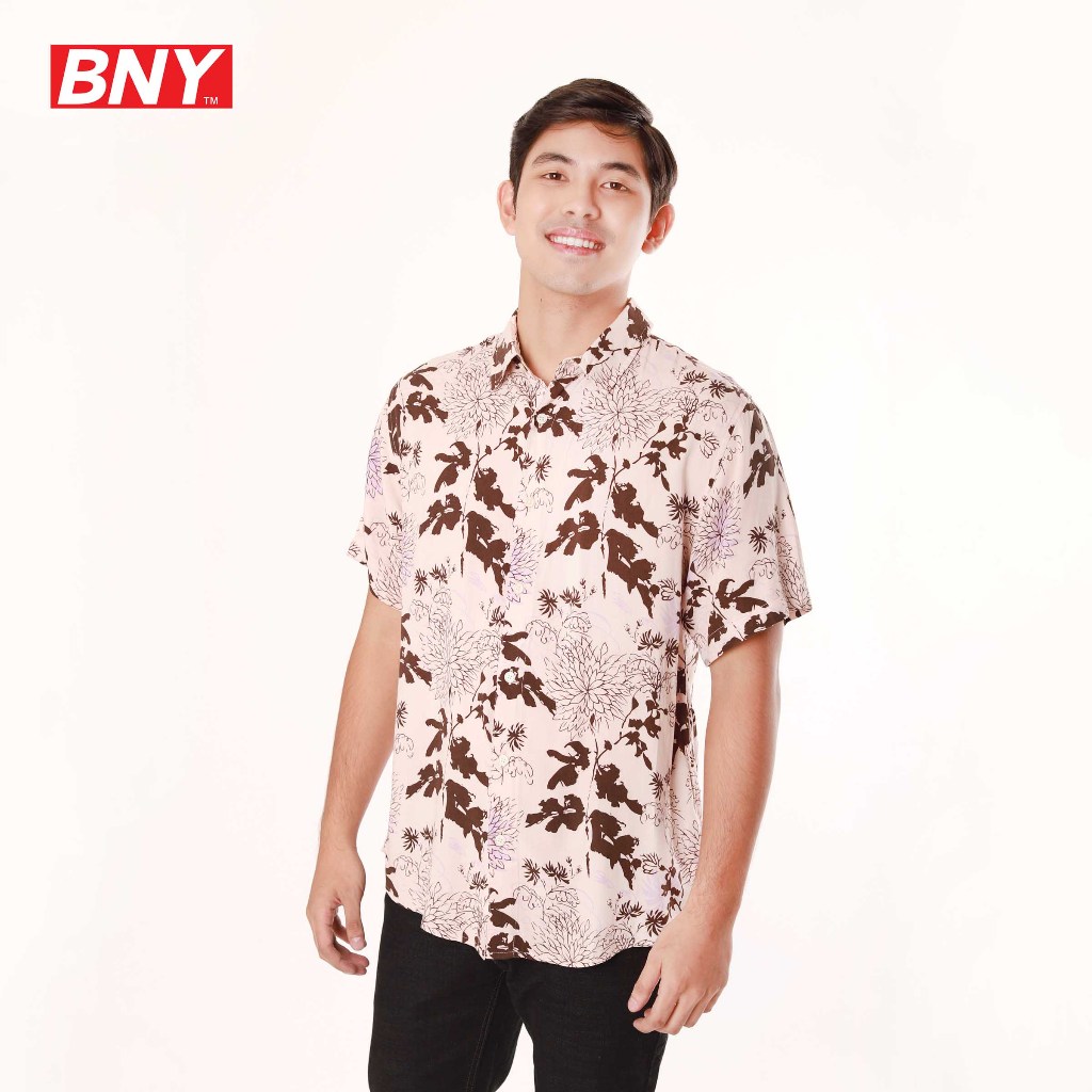 BNY Men's floral shortsleeve buttondown rayon shirt (535) Shopee