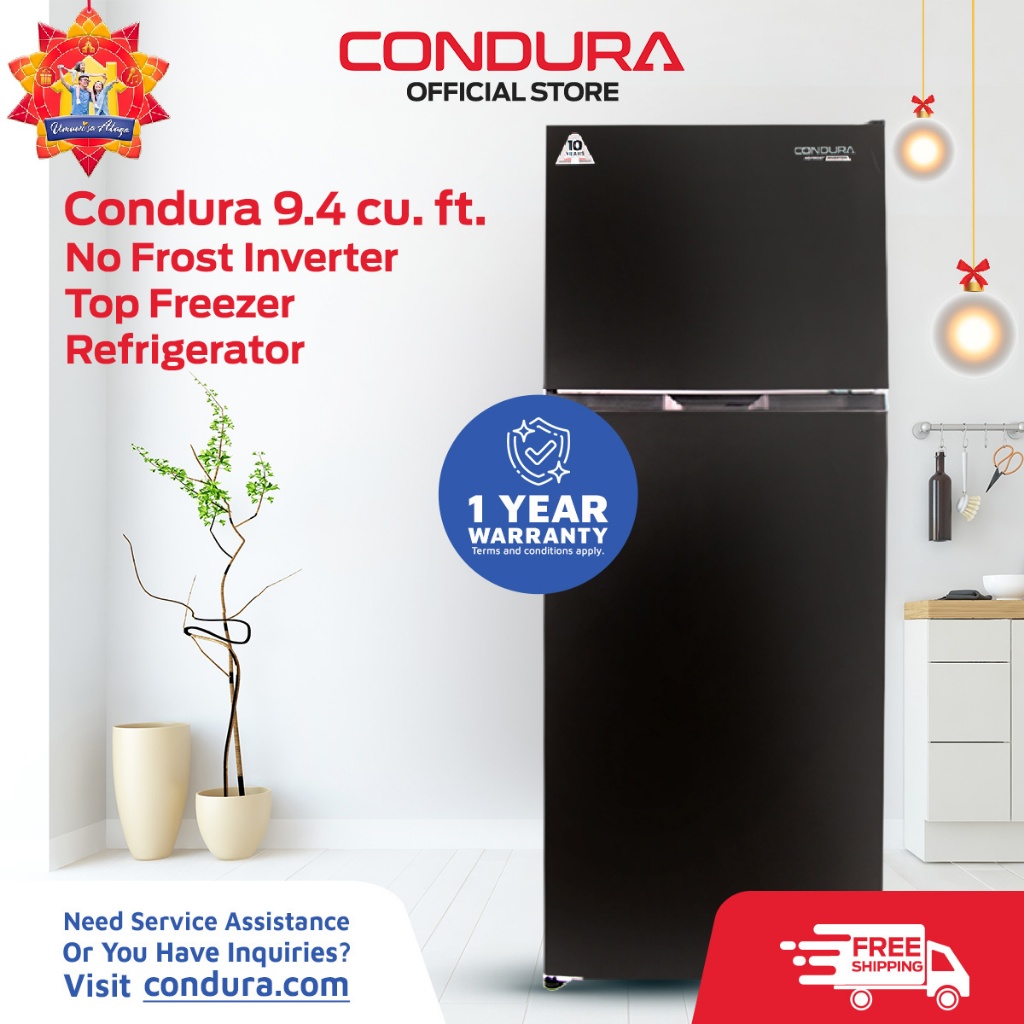 Condura No Frost Inverter 9.4 cu ft Top Freezer Refrigerator Dark