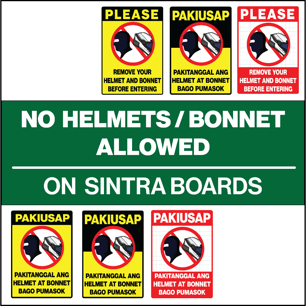 No Helmet and Bonnet Allowed Safety Signs No Helmets Allowed Signage ...