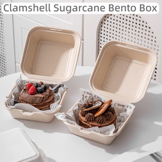 50pcs 6*6 Inch Hinged Lid Takeout Food Containers, Disposable Burger Box,  Salad, Cake, Sandwich Takeaway Box