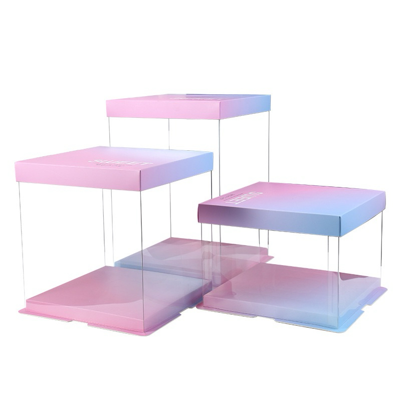 037 Gradient Color Birthday Transparent Cake Box | gift box packaging ...