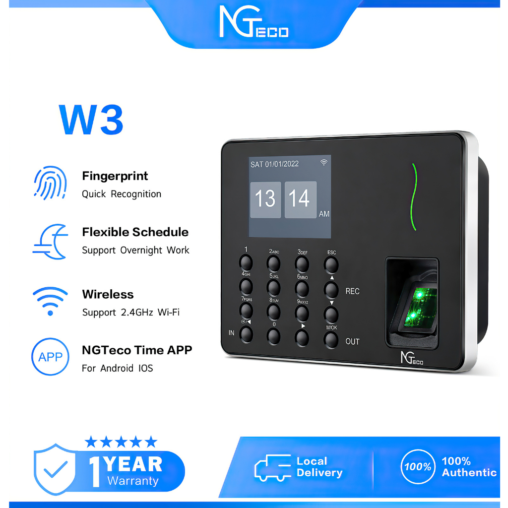 Ngteco w3 fingerprint time attendance machine wifi auto digital bundy