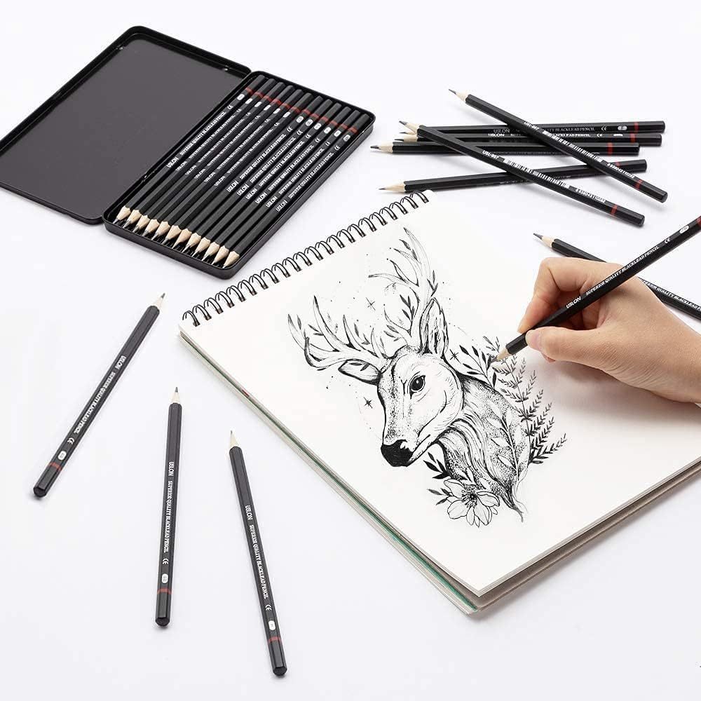 12PCS Metal Boxed Sketch Pencil Set Kit High Quality Drawing Sketching ...