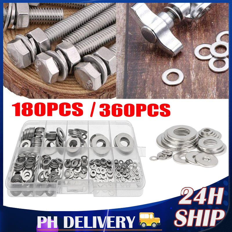 180/360pcs/BOX - M2-M10 Stainless Steel Flat Washers Ring Flat Washers ...