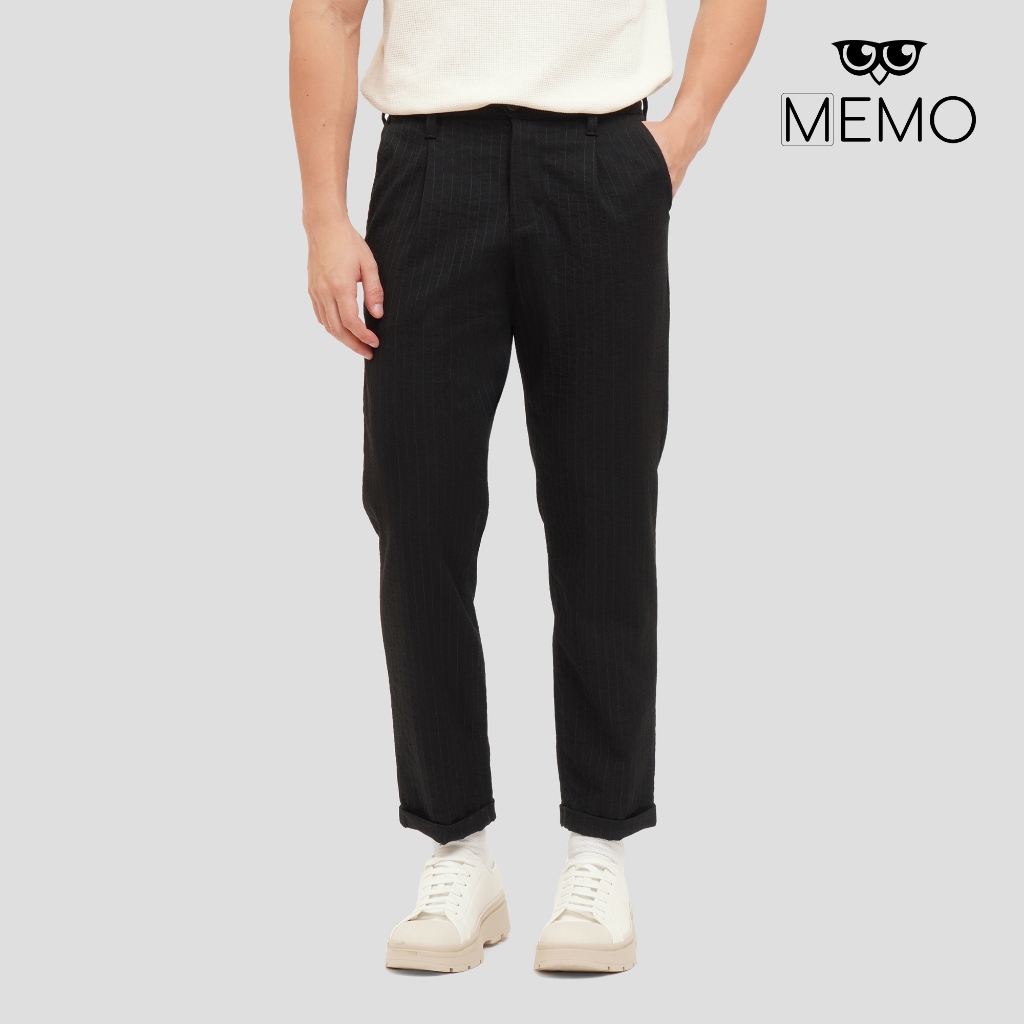 Memo Slim Fit Chinos With Folded Cuffs For Men (Black) Shopee Philippines