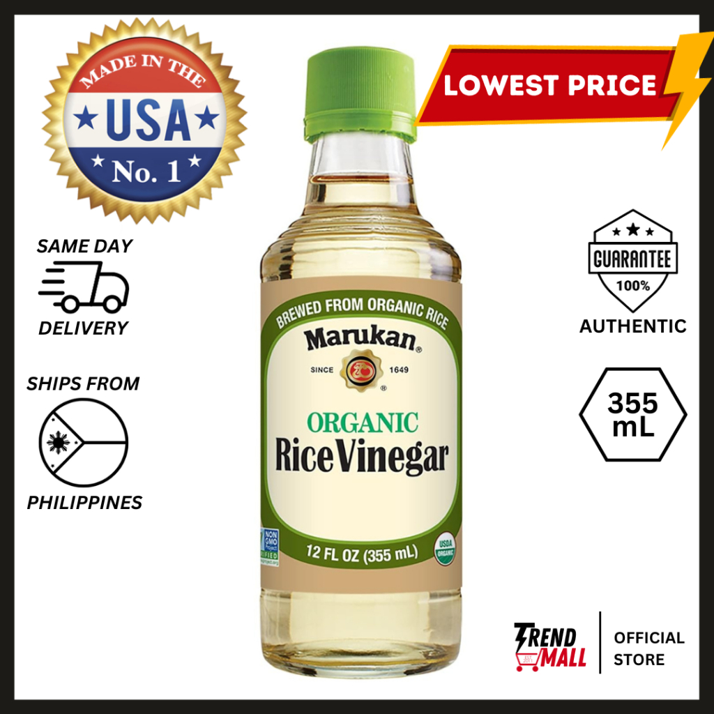 Marukan Organic Unseasoned Rice Vinegar, 355 ml 12 Ounce Glass Bottle
