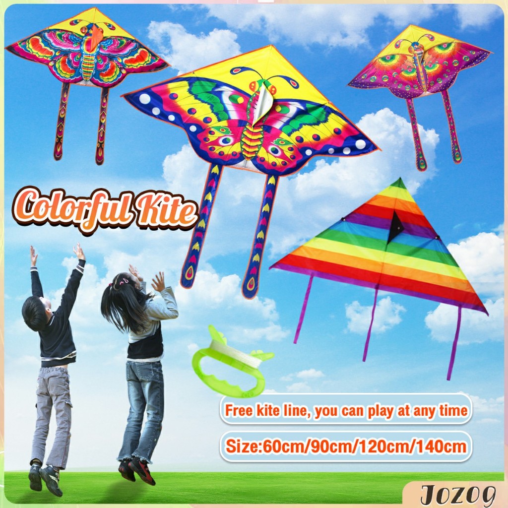 JOG. Colorful Butterfly Kite Triangular Rainbow Kites Children Outdoor Toy with Free Kite String