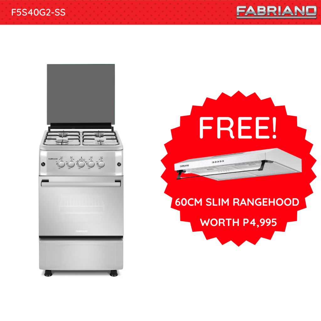 Fabriano Gas Range F5S40G2SS 50cm, 4 Gas Burners + Gas Oven Shopee