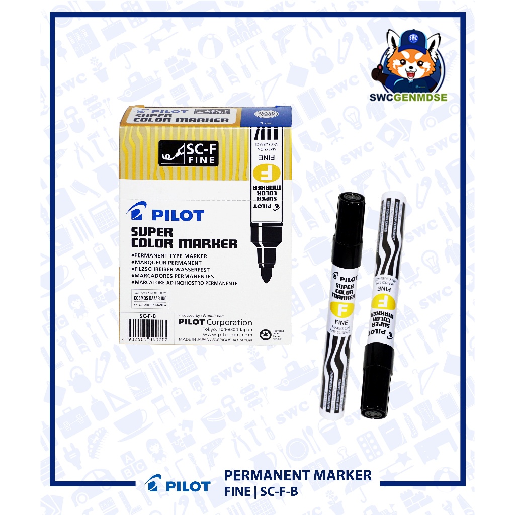 PILOT Super Color Marker | Permanent Marker | Fine SC-F-B | Broad SC-B ...