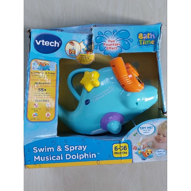 Swim and store spray musical dolphin