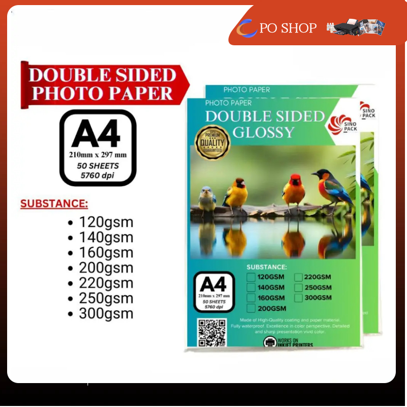 Sinopack photo paper double sided glossy a4 size 50 sheets shopee