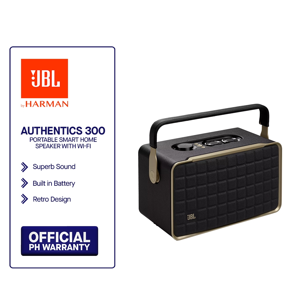 JBL Authentics 300  Portable smart home speaker with Wi-Fi, Bluetooth and  voice assistants with retro design.