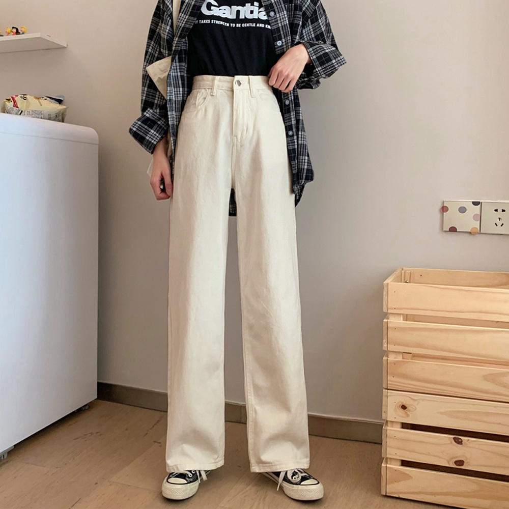 1-KHE Retro Wide Leg Casual Jeans Women's Loose High Waisted Baggy ...