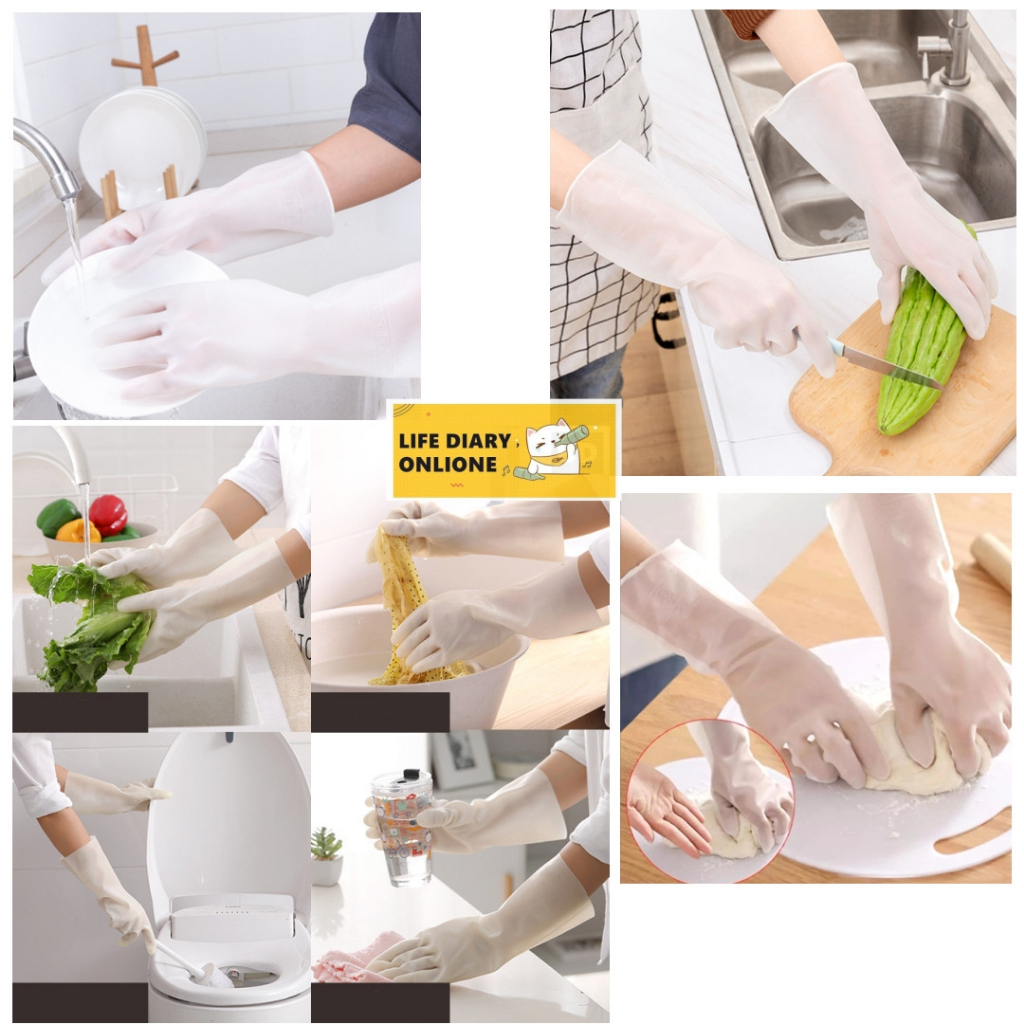 1 PAIRS of Dishwashing Gloves Waterproof Rubber Latex Kitchen Cleaning ...
