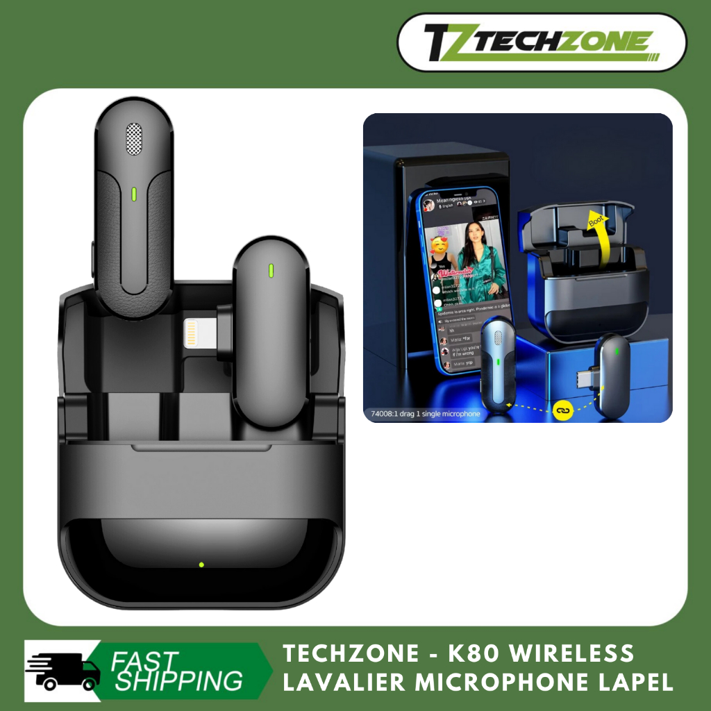 TECHZONE K8 Wireless Lavalier Microphone for iPhone, Android