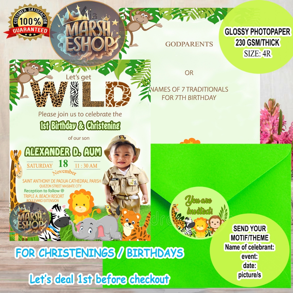 jungle safari invitation card for birthday or christening Shopee