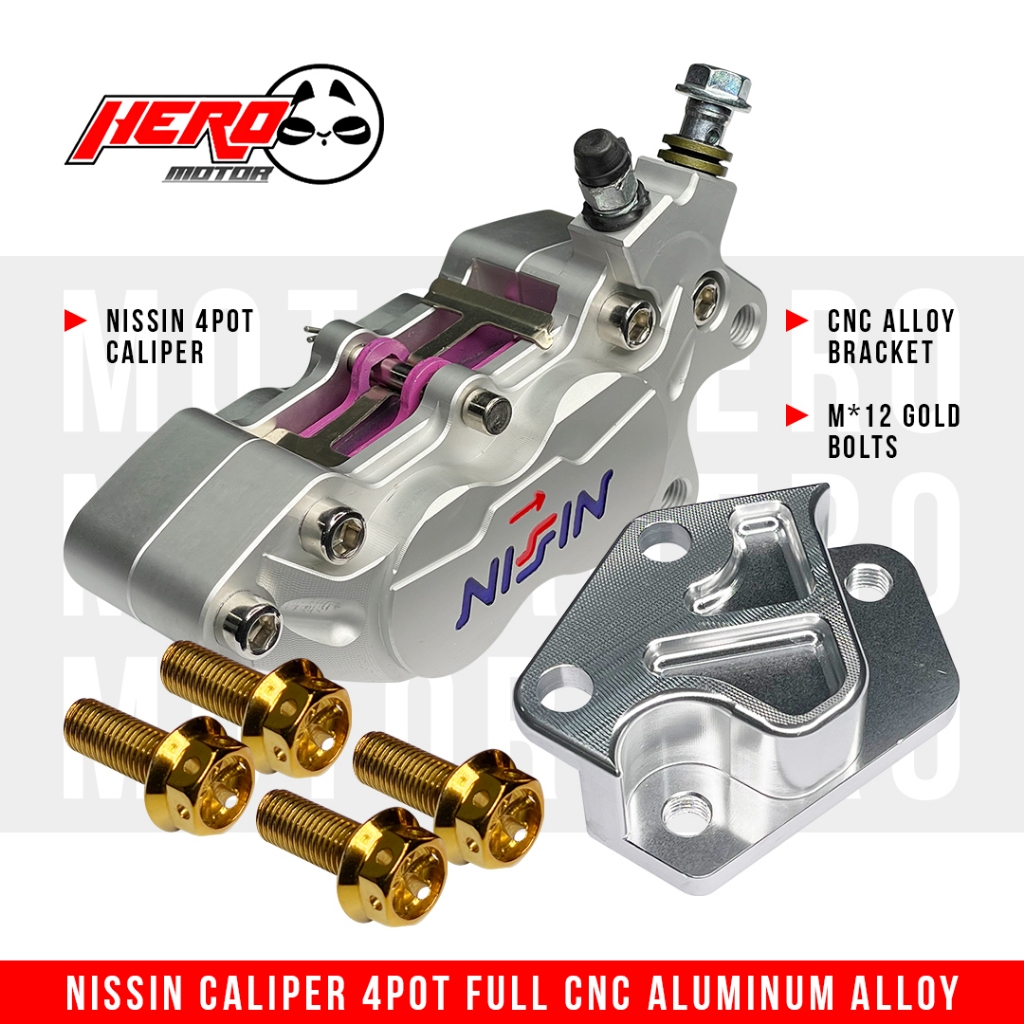 Nissin Caliper 4Pot CNC Alloy Bracket M*12 Gold Bolts For Aerox Raider ...