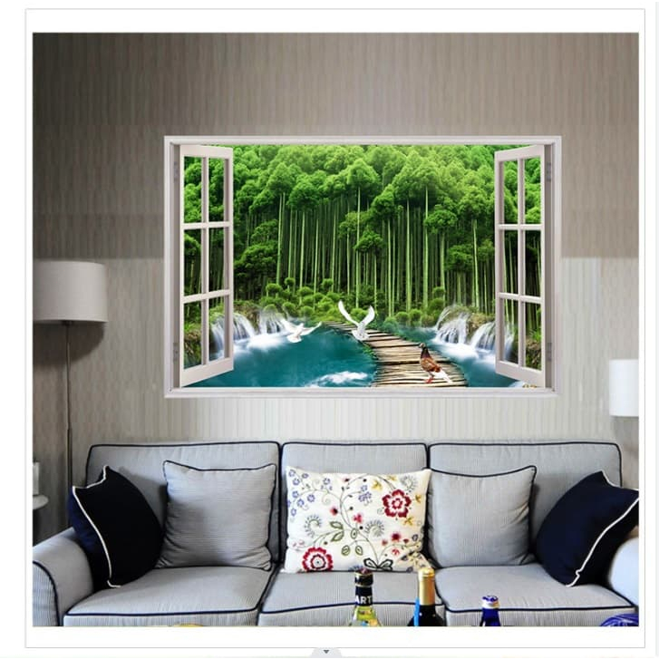 3D Window View Sticker Outside Natural Scenery Self Adhesive Wall Art ...