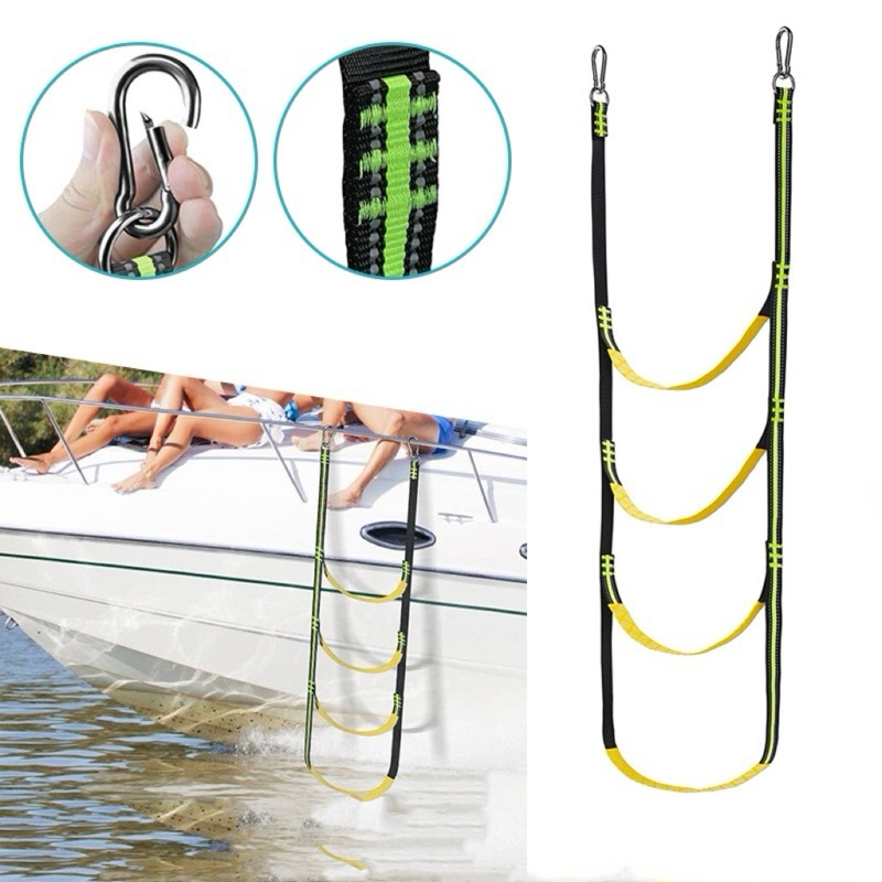 3 Steps Foldable Nylon Marine Rope Ladder Stainless Steel Hook Boat ...