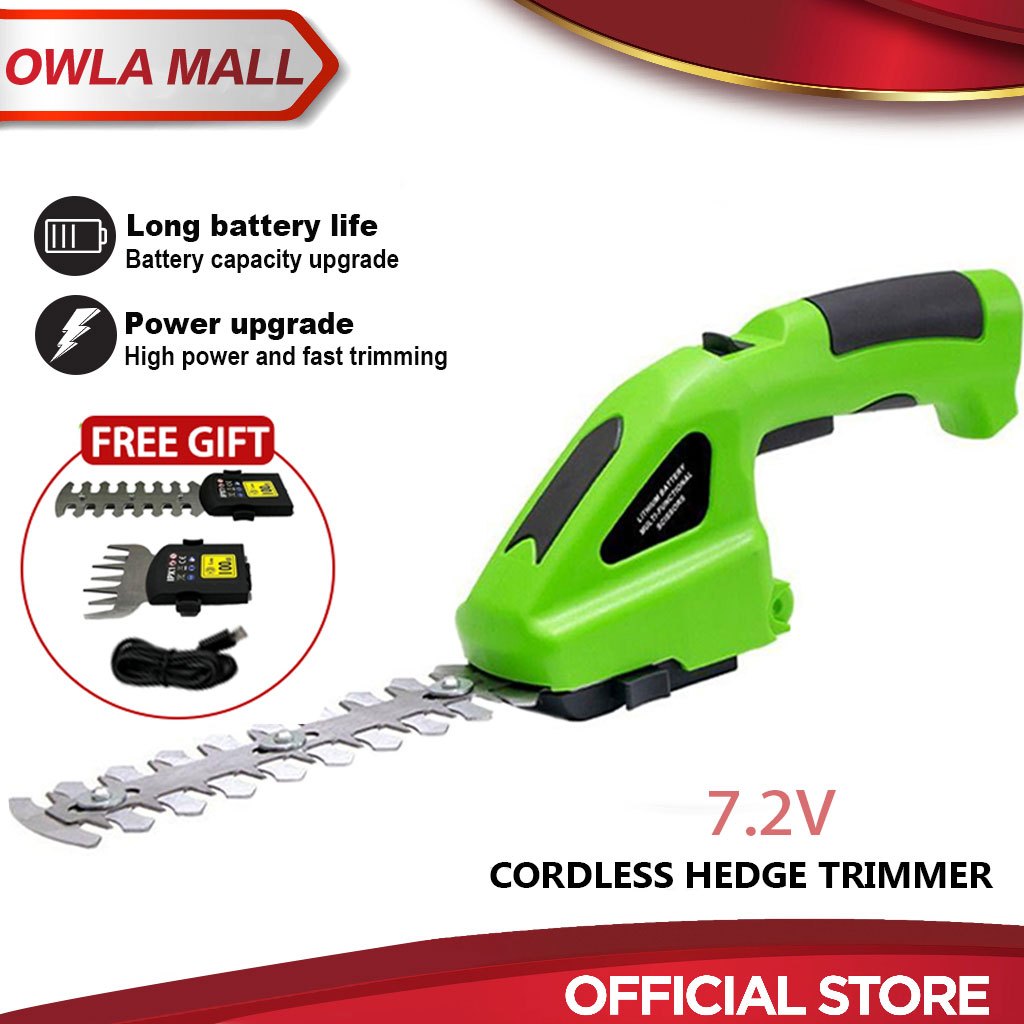 Cordless Hedge Trimmer 7.2V Electric Grass&Shrub Shear Hedge Trimmer Weeding Cutter Rechargeable