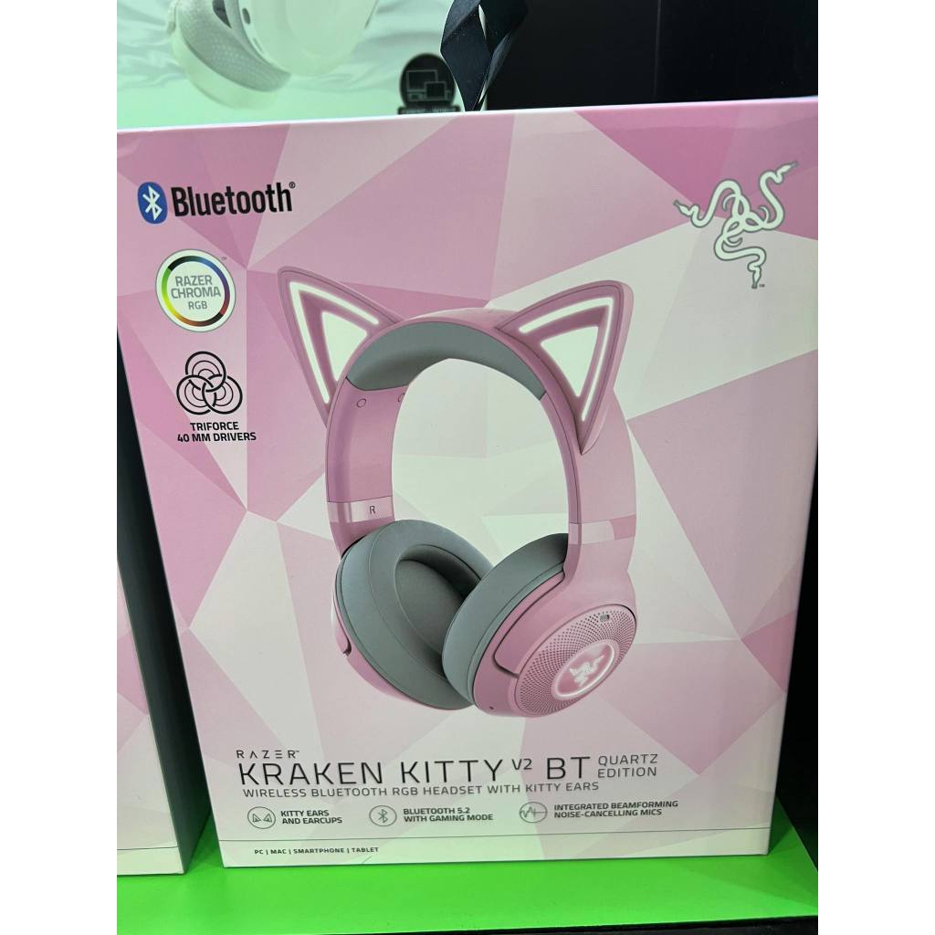 Razer Kraken Kitty V2 BT Rose – Casque Gaming Sans Fil Bluetooth RGB Oreilles De Chat, 40h Batterie, Micro Anti-Bruit, 40mm TriForce