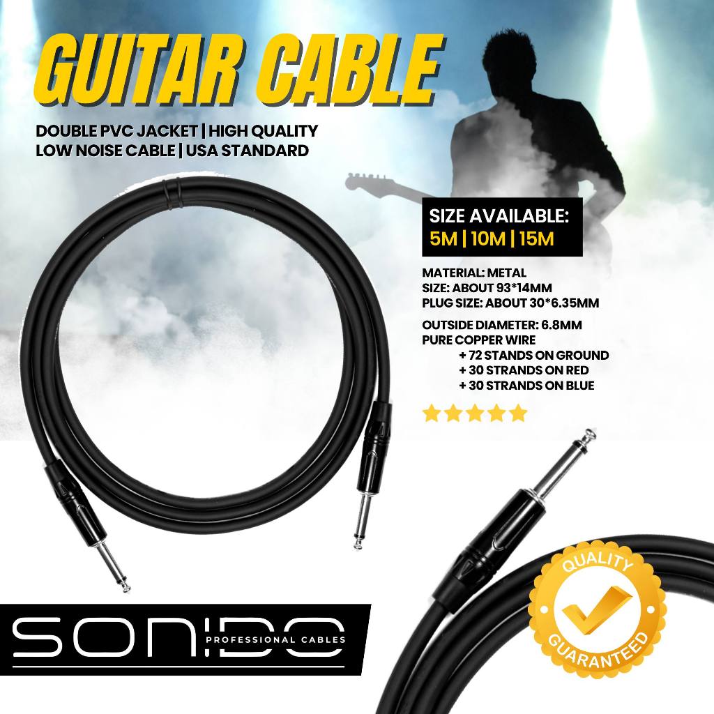 GUITAR & BASS CABLE, PL to PL, 【5m/10m/15m/】1/4 INCH Jack Cord TS Mono