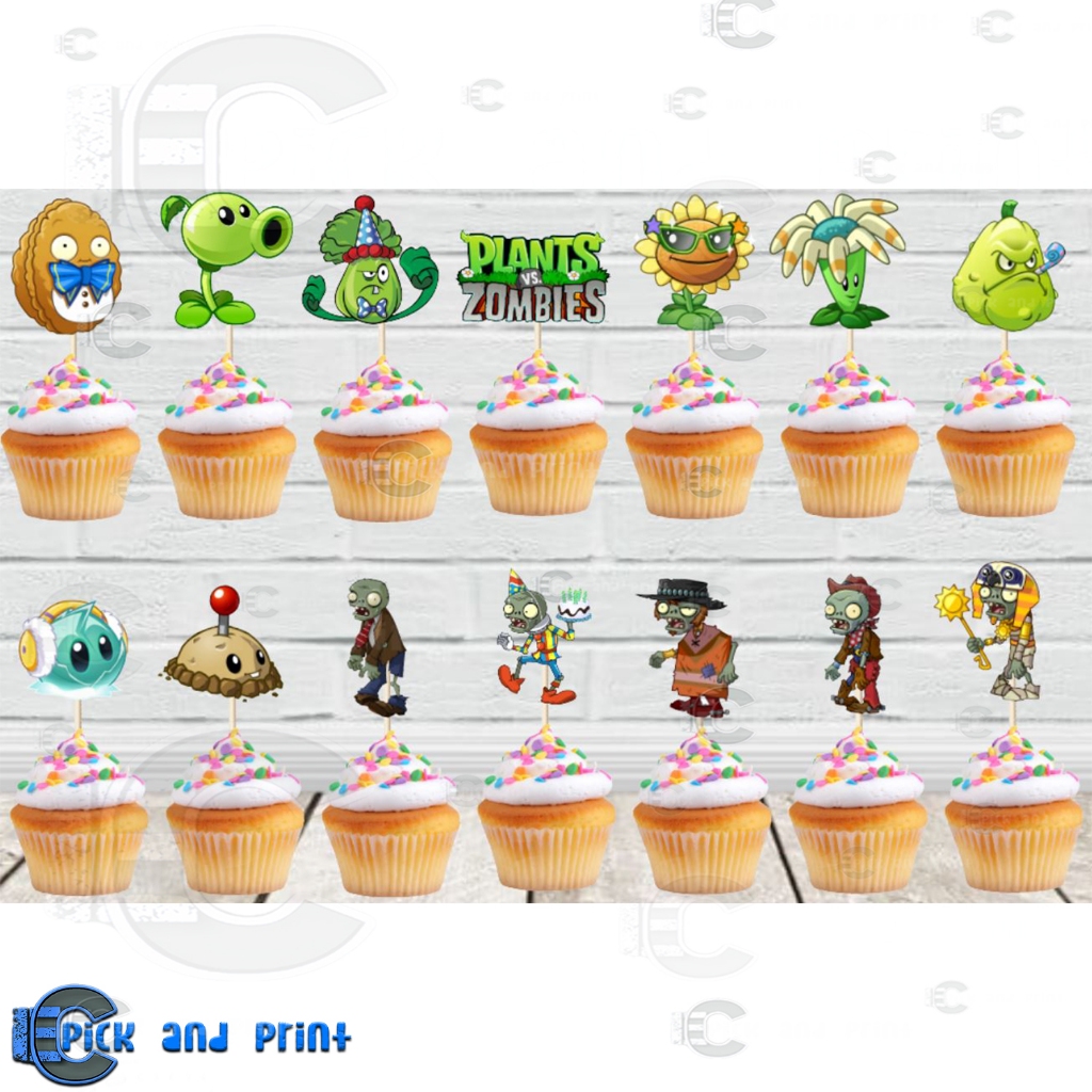 12+2 pcs Plants Vs. Zombies Theme Cupcake topper for DIY Party ...
