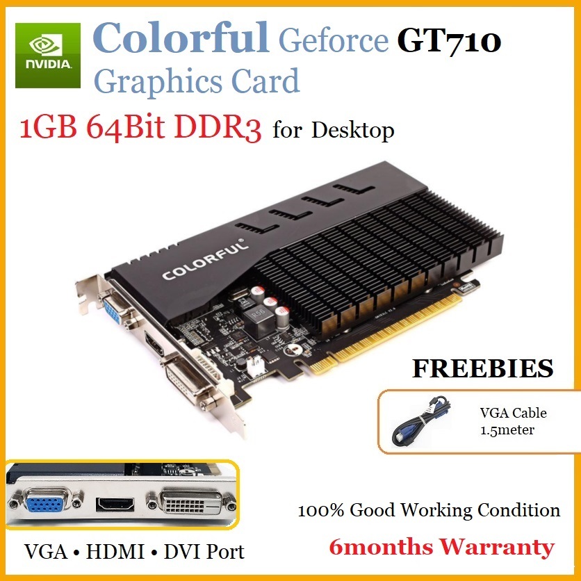 USED PCI-E NVIDIA Geforce Coloful Graphics Card GT 710 1GB 64Bit GDDR3 ...
