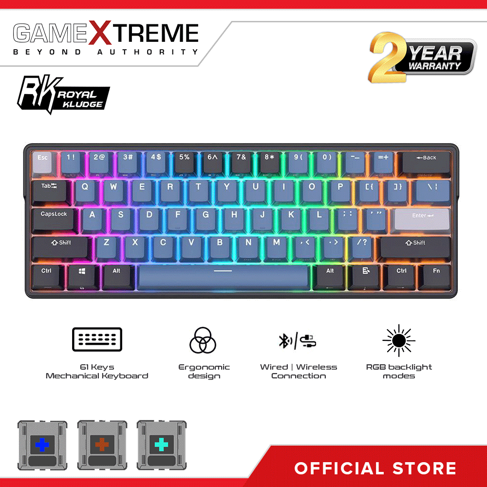 Royal Kludge RK61 Plus Tri Mode RGB 61 Keys Hot Swappable Mechanical ...