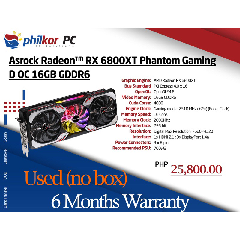 Asrock phantom gaming Radeon RX 6800XT 16GB (used graphics card ...
