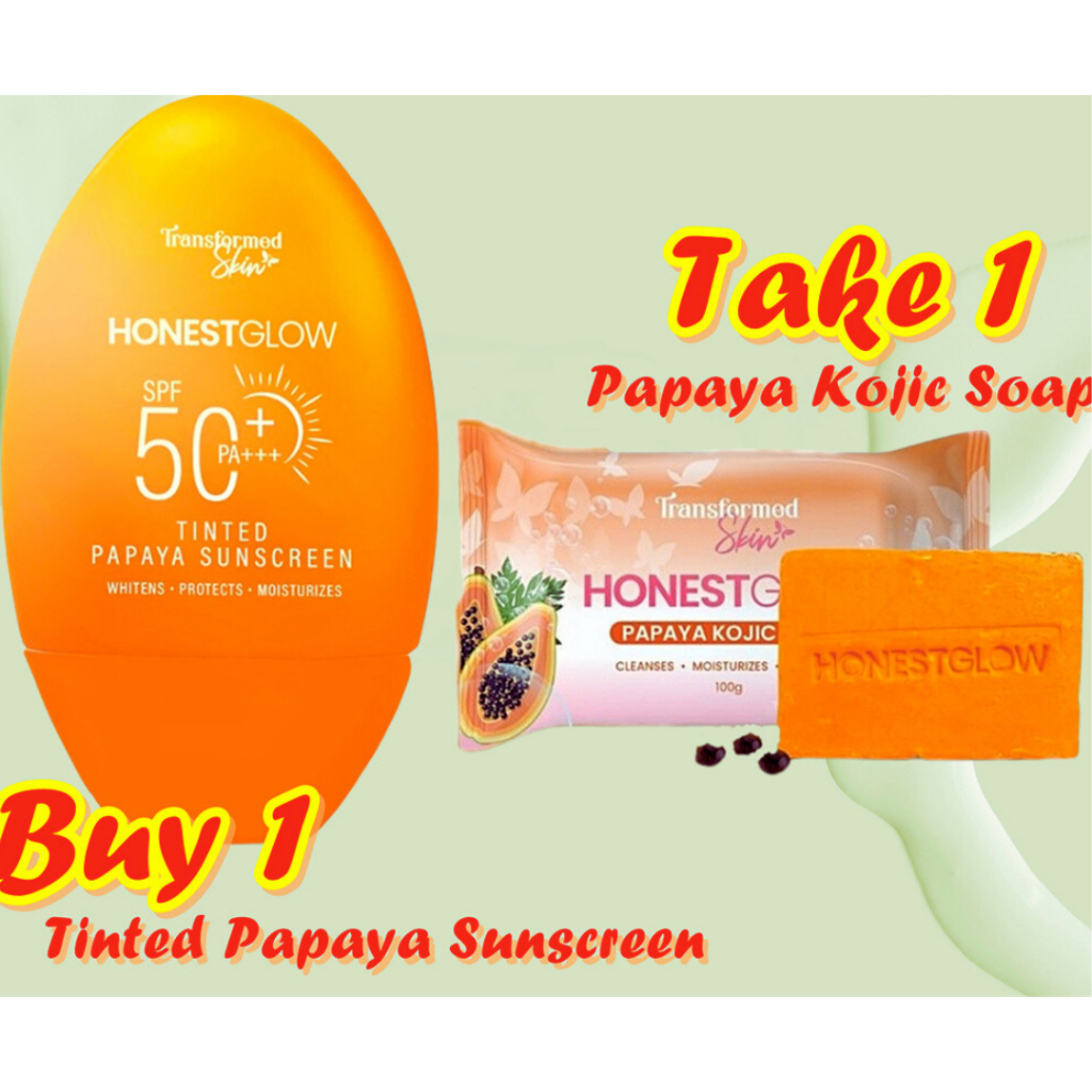 FREE KOJIC SOAP - HONEST GLOW SPF 50 PA+++ TINTED PAPAYA SUNSCREEN 50 ...