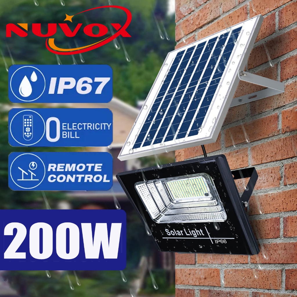 Nuvox 200W Solar Light Outdoor IP67 Waterproof Flood Light with Remote ...