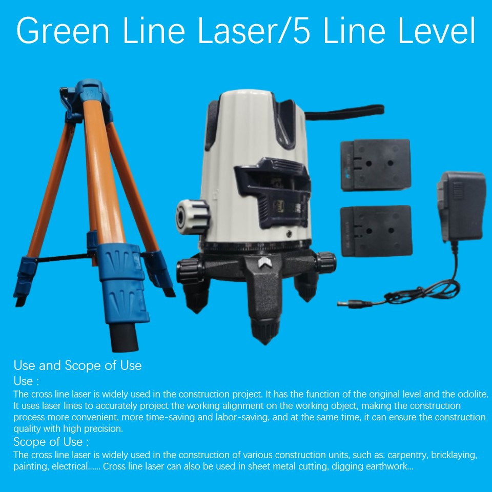 TOYU Green Light Level Laser Line Projector 5 Line Level With Tripod ...