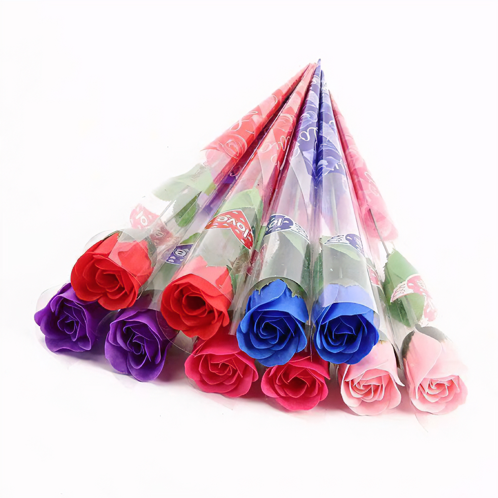 TS Single Soap Rose Plastic Artificial Flower for Valentine's Day Fake