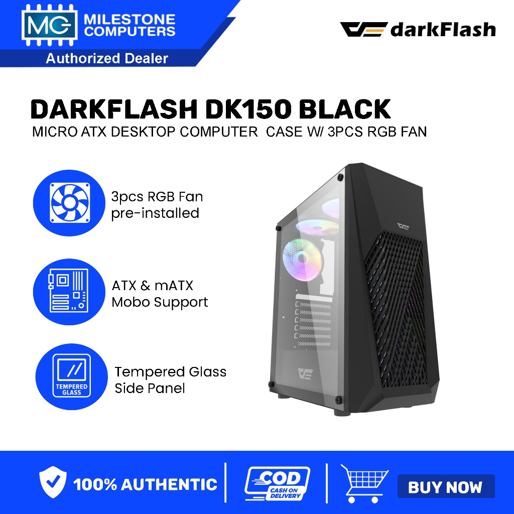 Darkflash DK150 Black with 3pcs RGB Fan MidTower ATX Gaming Case