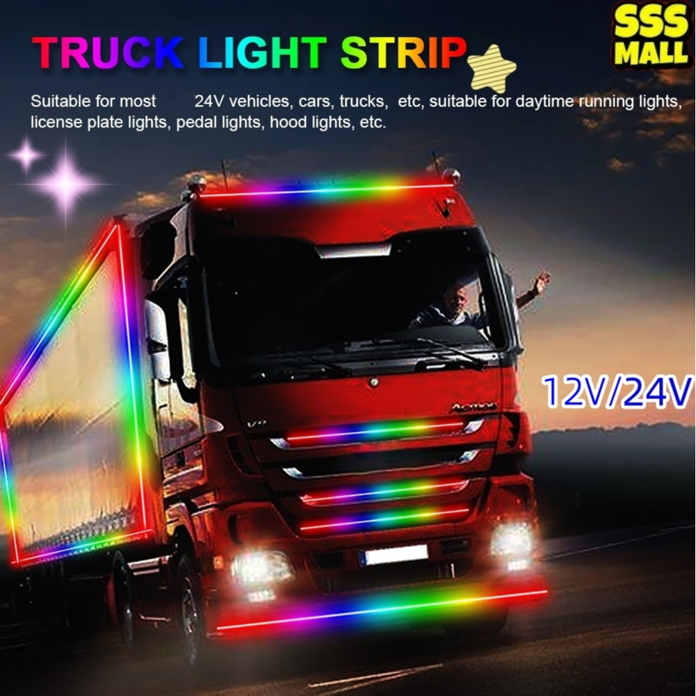 12/24V LED Truck Light Strips 1M/1.5M/2M/2.4M Colorful Atmosphere Lamp ...